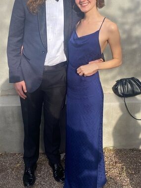 Reformation Navy Slip Maxi Dress 100% Silk